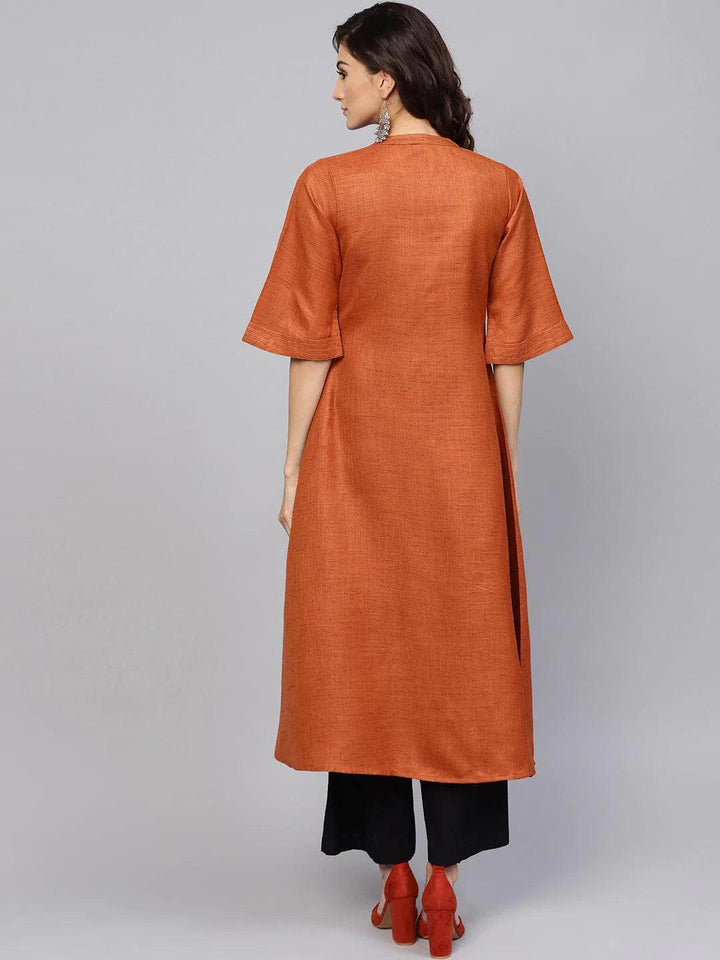 Rust Solid Cotton Kurta - ShopLibas