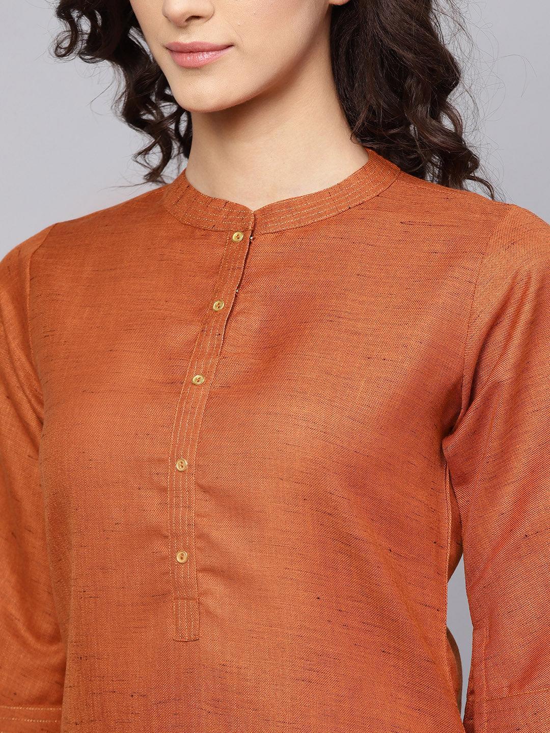 Rust Solid Cotton Kurta - ShopLibas