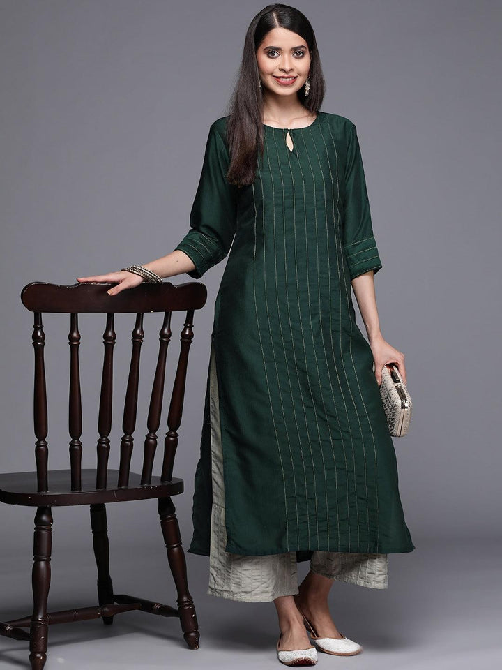 Teal Solid Chanderi Silk Kurta - ShopLibas