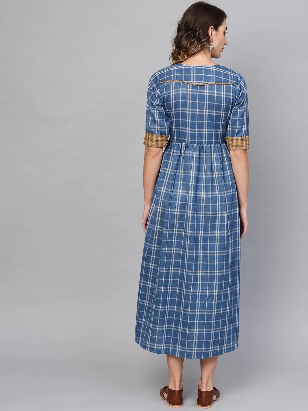 Blue Checkered Cotton Dress