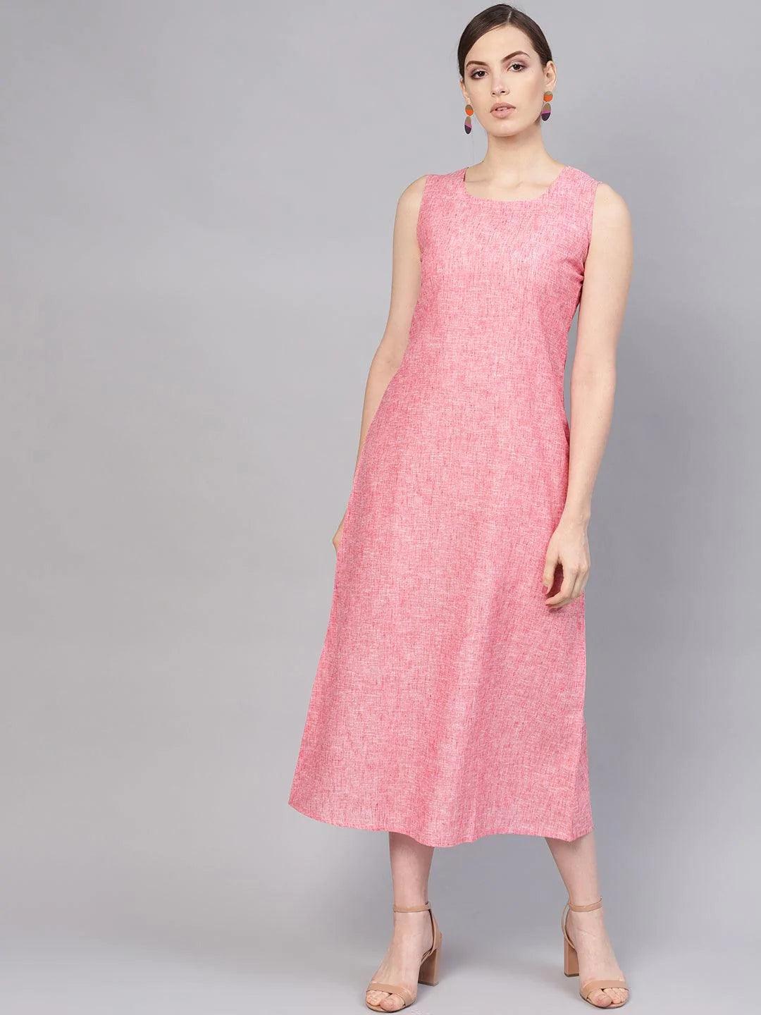 Pink Solid Cotton Dress With Jacket