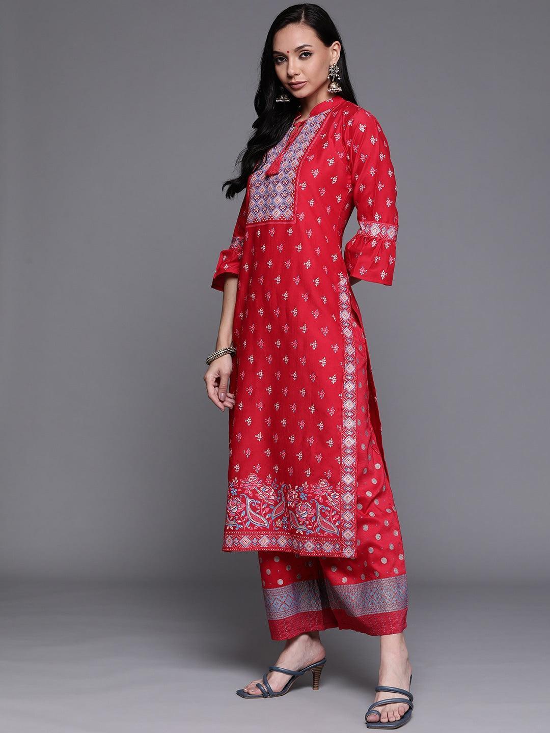 Pink Printed Silk Blend Suit Set - ShopLibas