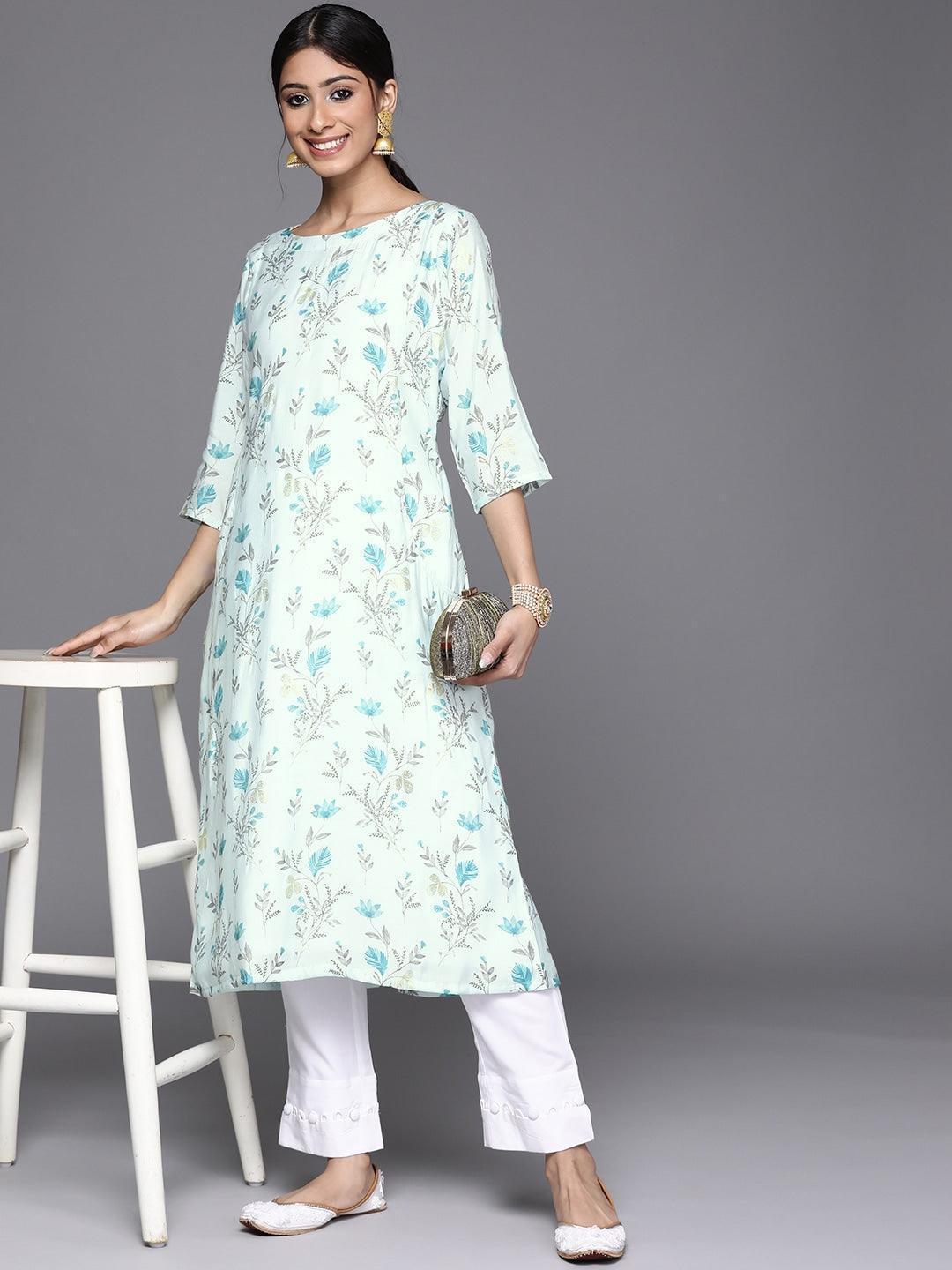 Blue Printed Chanderi Silk Kurta