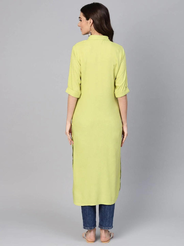 Lime Green Solid Rayon Kurta - ShopLibas