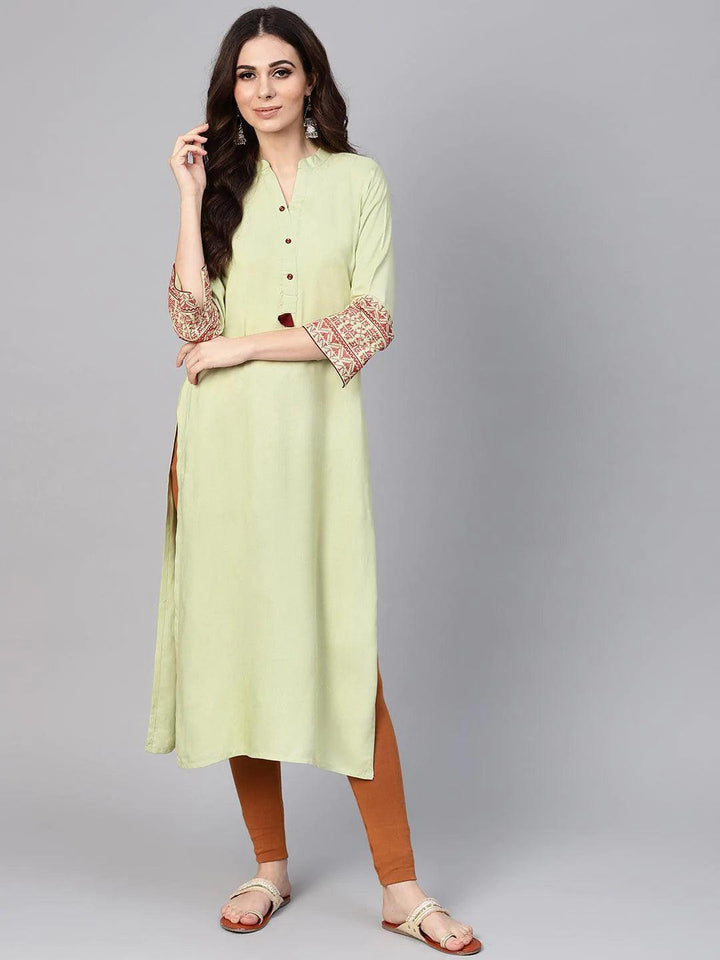 Green Solid Rayon Kurta - ShopLibas