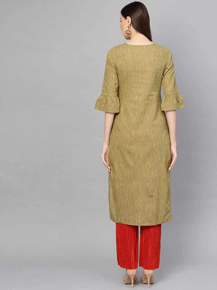 Green Striped Cotton Kurta - ShopLibas