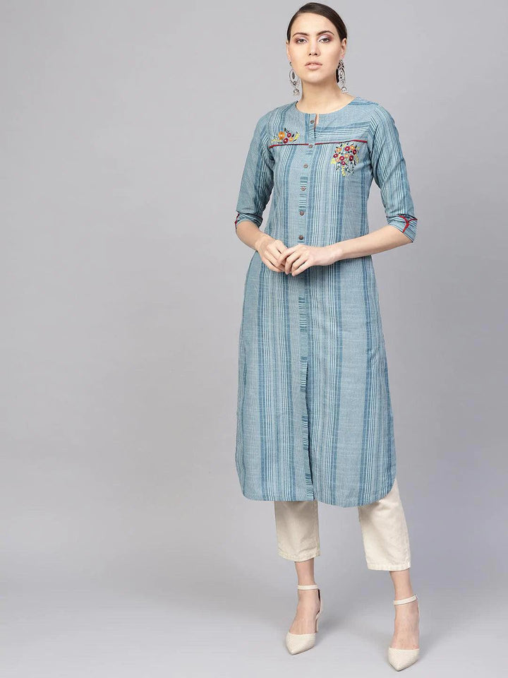 Blue Printed Cotton Kurta - ShopLibas