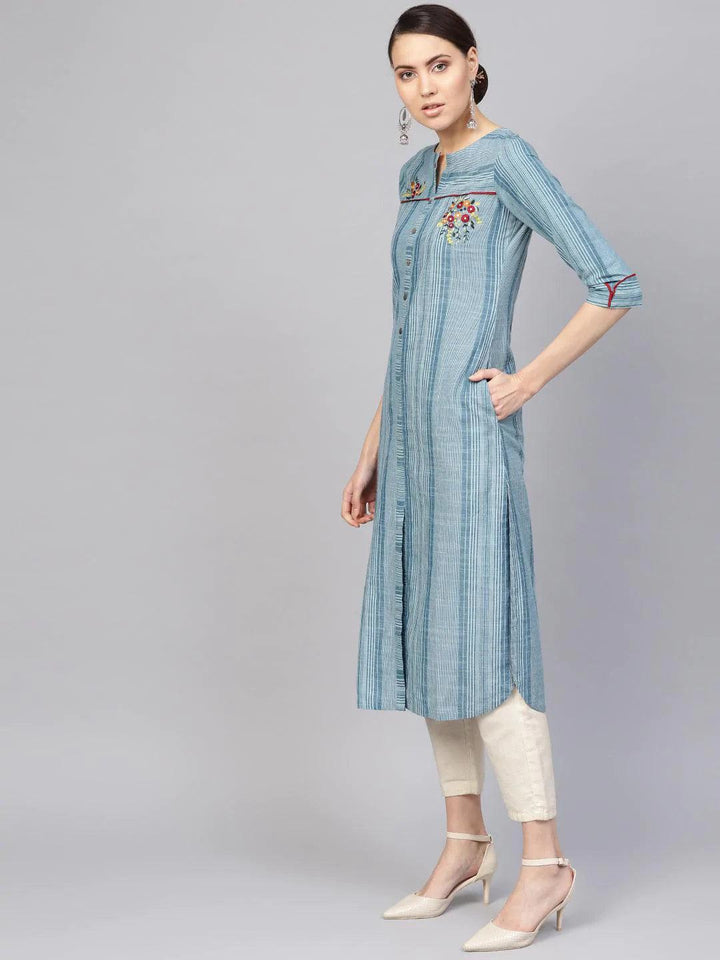 Blue Printed Cotton Kurta - ShopLibas