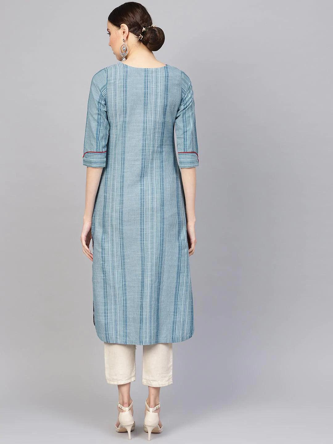 Blue Printed Cotton Kurta - ShopLibas