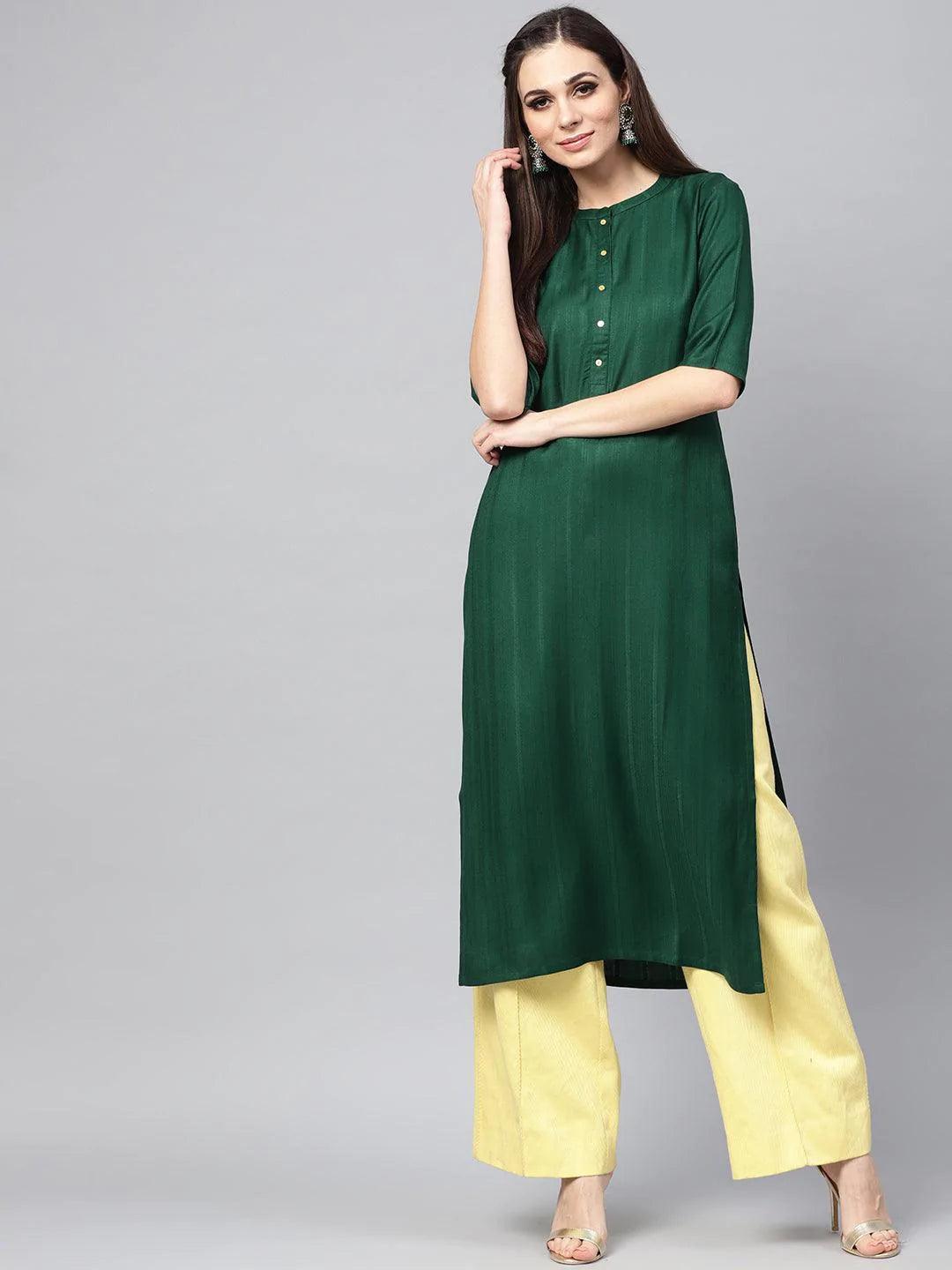 Green Solid Rayon Kurta