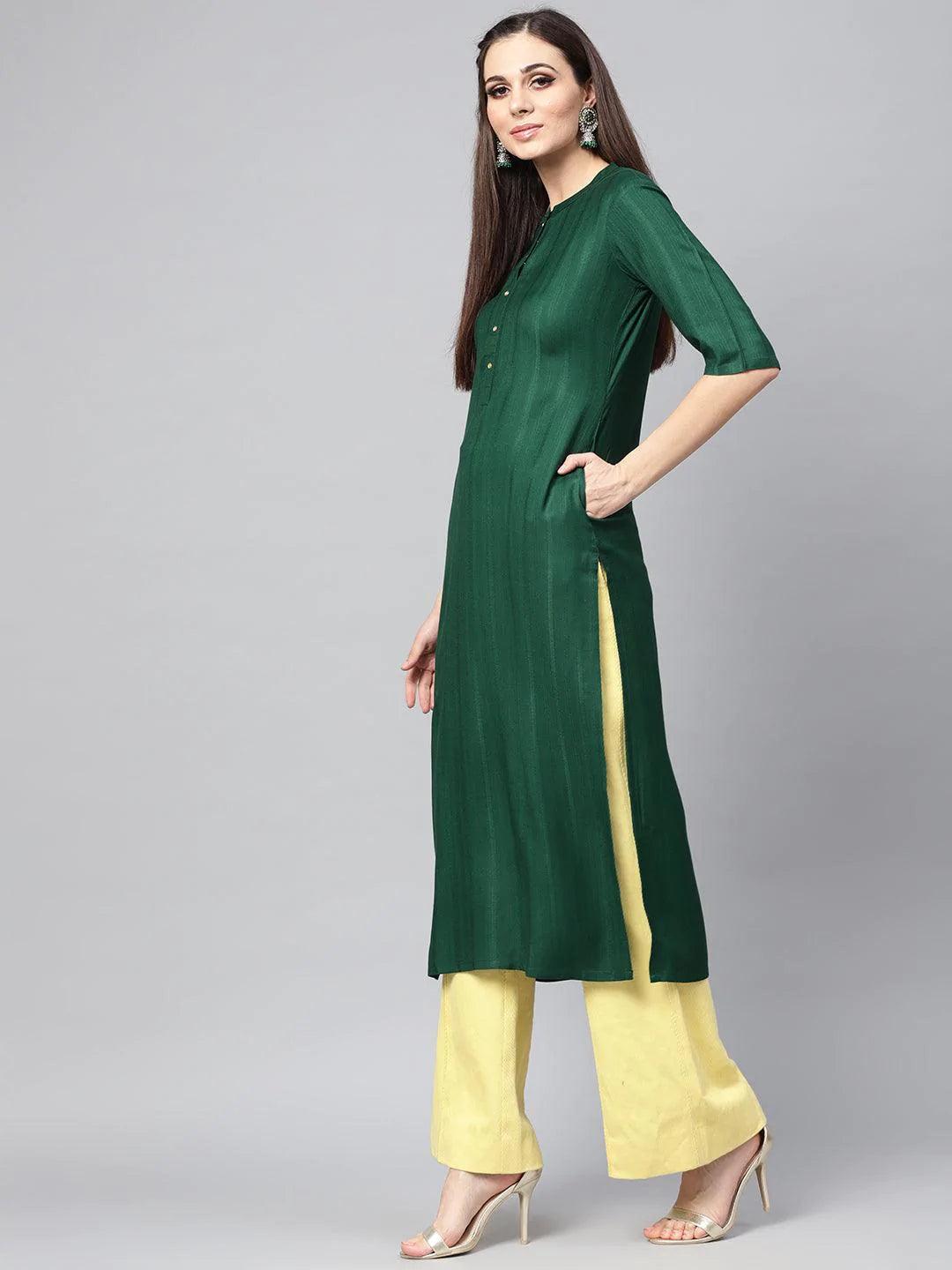 Green Solid Rayon Kurta