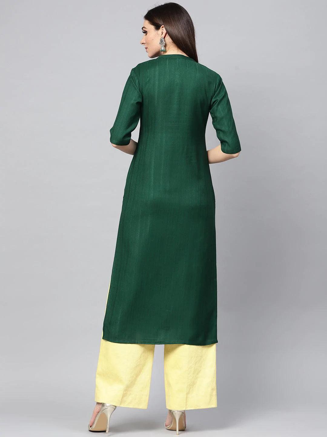 Green Solid Rayon Kurta