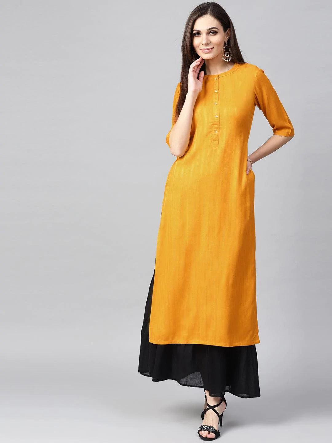 Mustard Woven Design Rayon Kurta