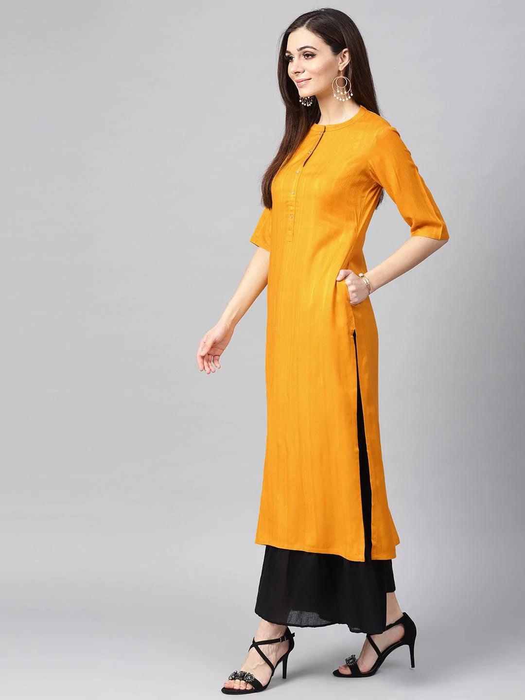 Mustard Woven Design Rayon Kurta