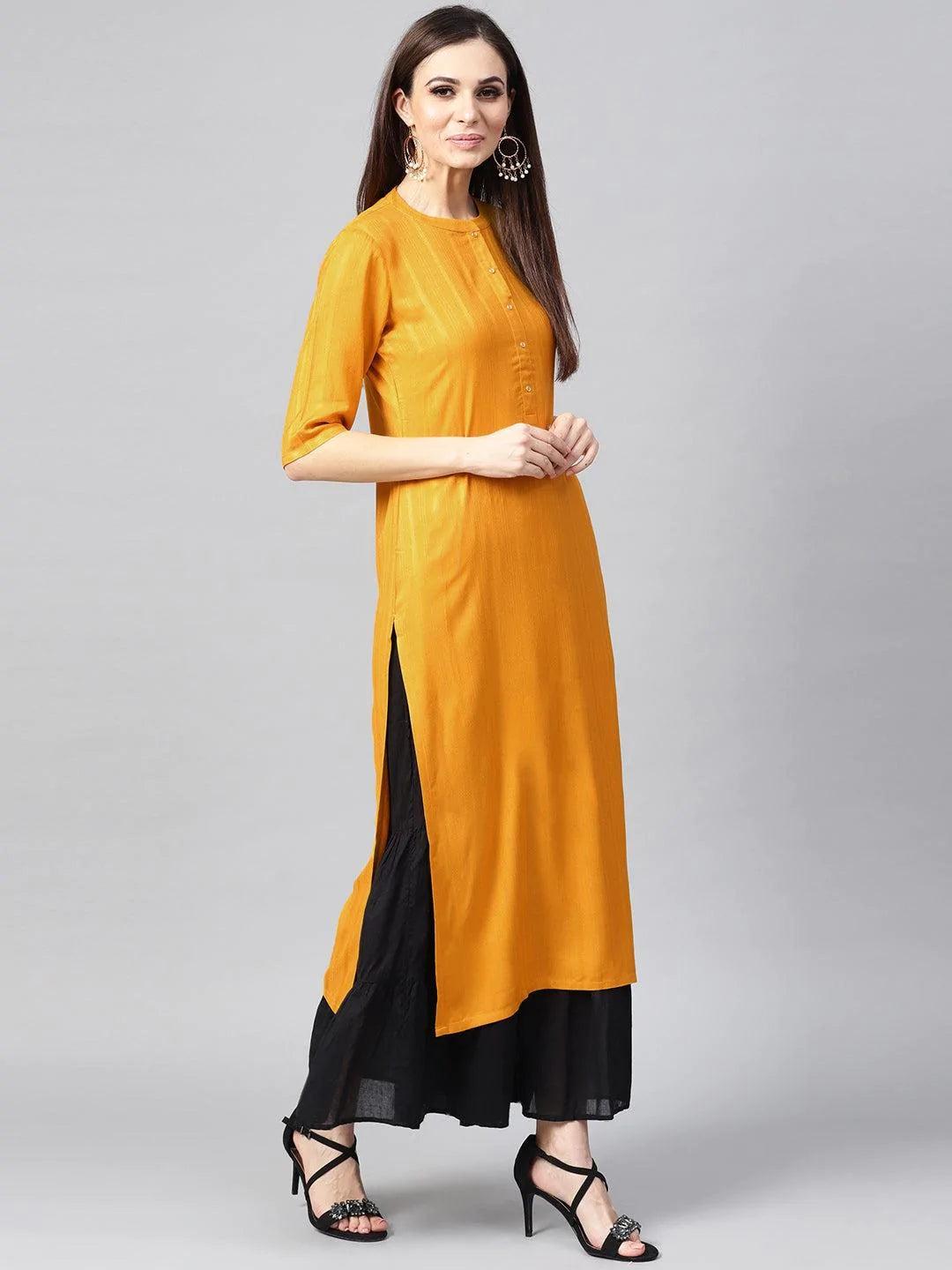 Mustard Woven Design Rayon Kurta