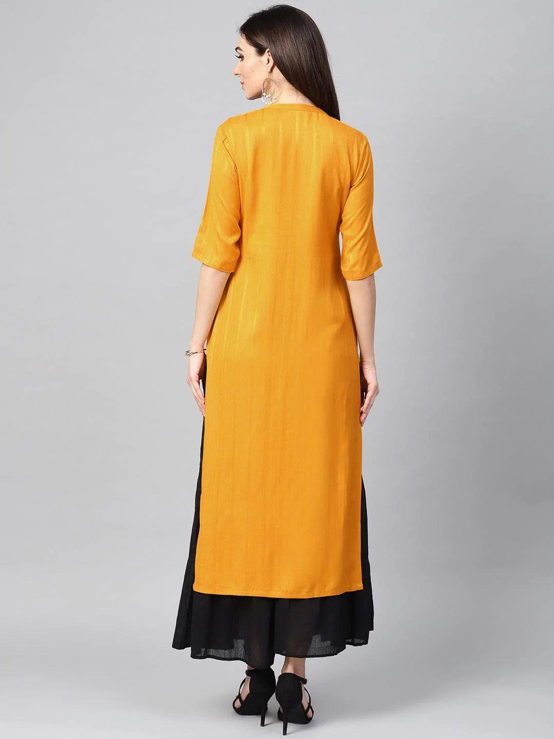 Mustard Woven Design Rayon Kurta