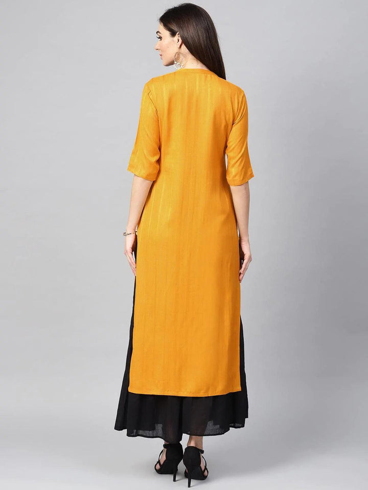 Mustard Woven Design Rayon Kurta - ShopLibas