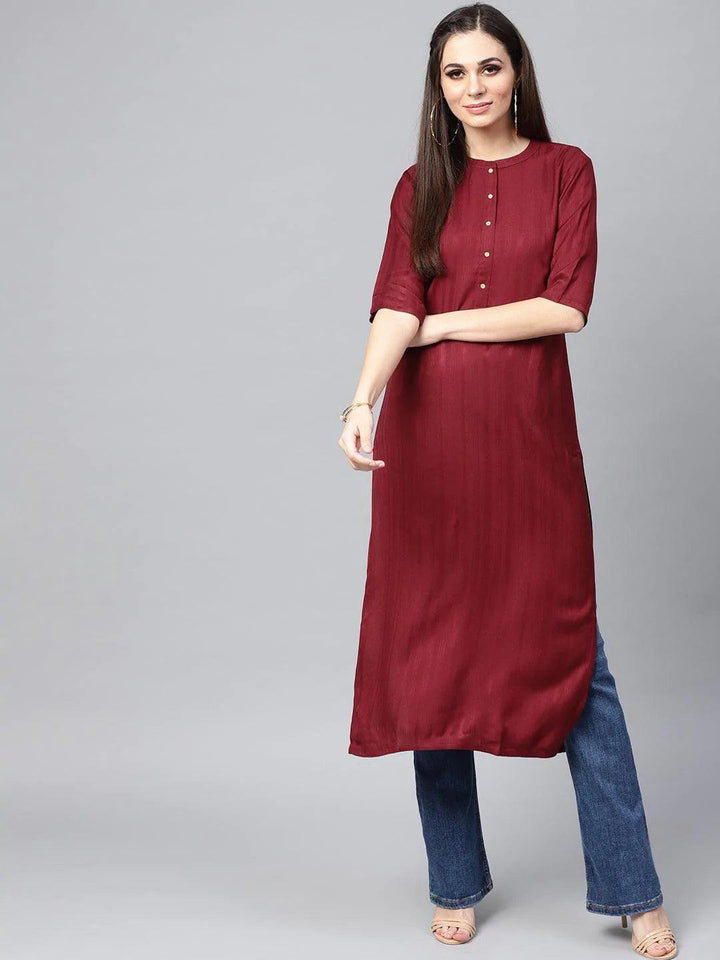 Maroon Solid Rayon Kurta - ShopLibas