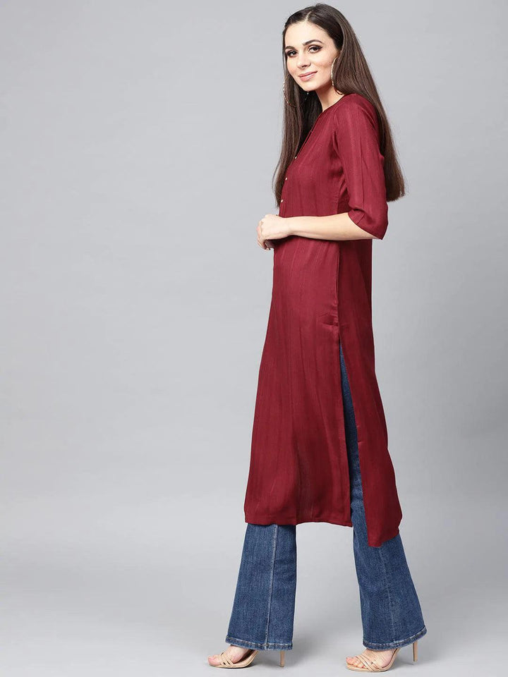 Maroon Solid Rayon Kurta - ShopLibas