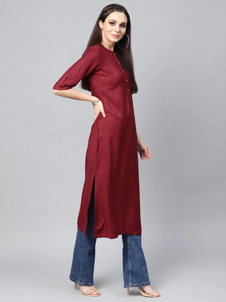 Maroon Solid Rayon Kurta - ShopLibas