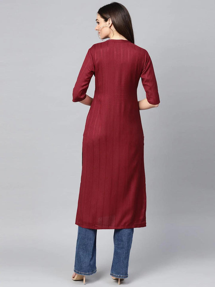 Maroon Solid Rayon Kurta - ShopLibas