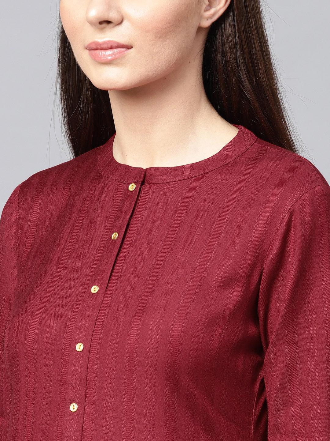 Maroon Solid Rayon Kurta - ShopLibas