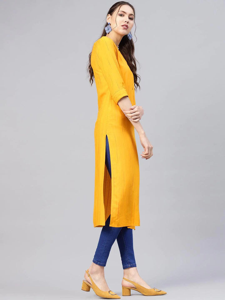 Mustard Striped Rayon Kurta - ShopLibas