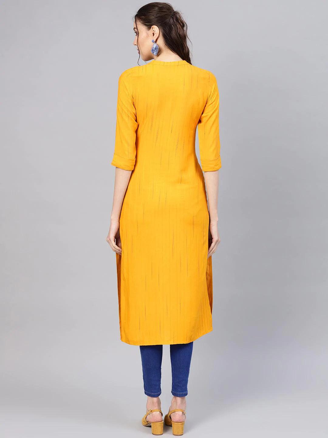 Mustard Striped Rayon Kurta