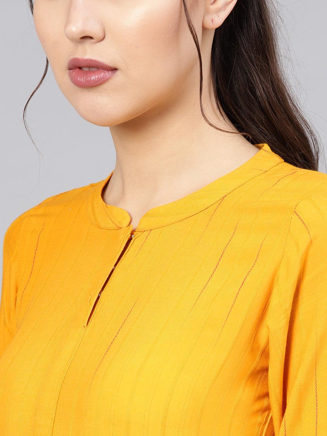 Mustard Striped Rayon Kurta