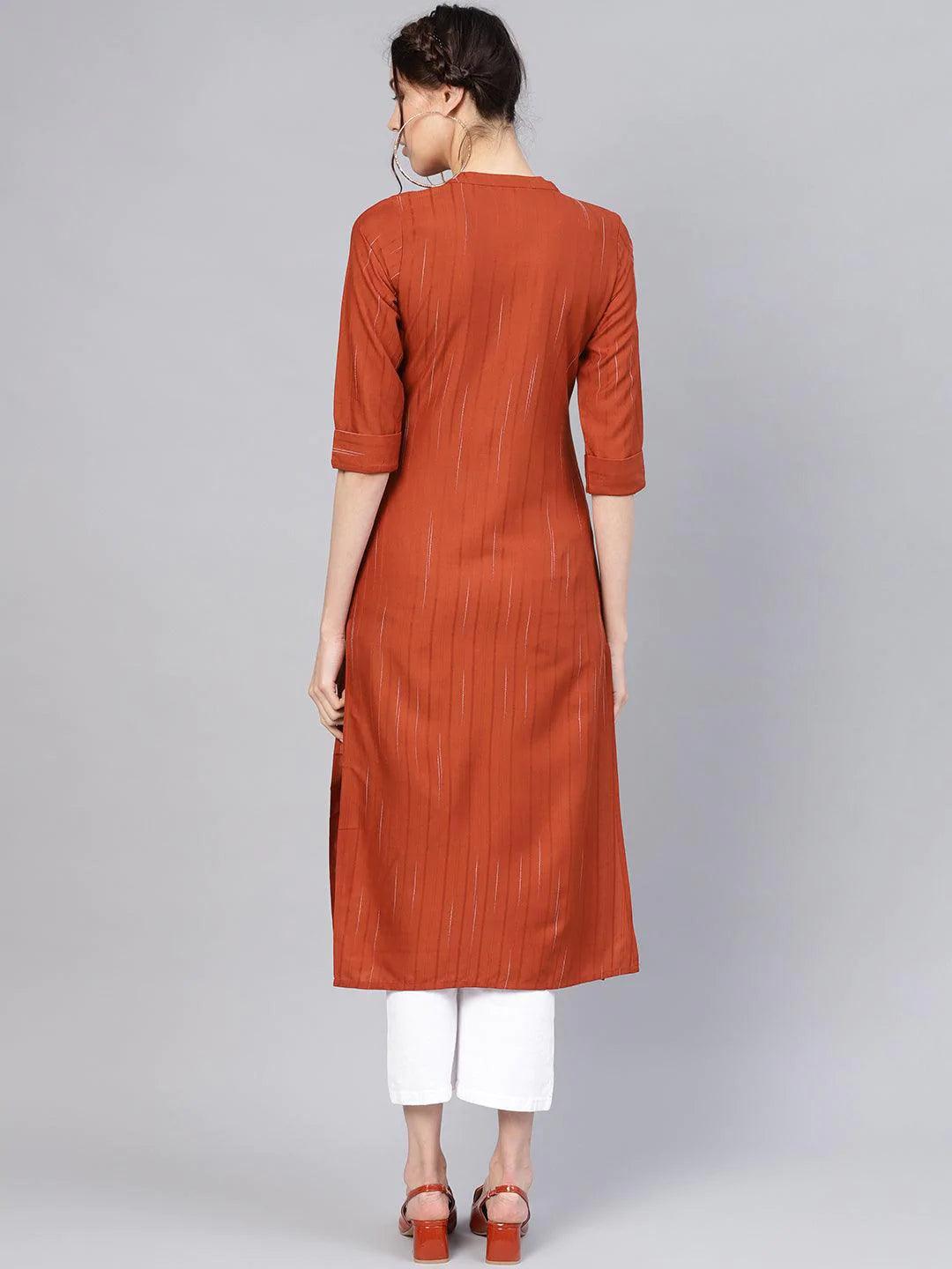 Rust Striped Rayon Kurta - ShopLibas