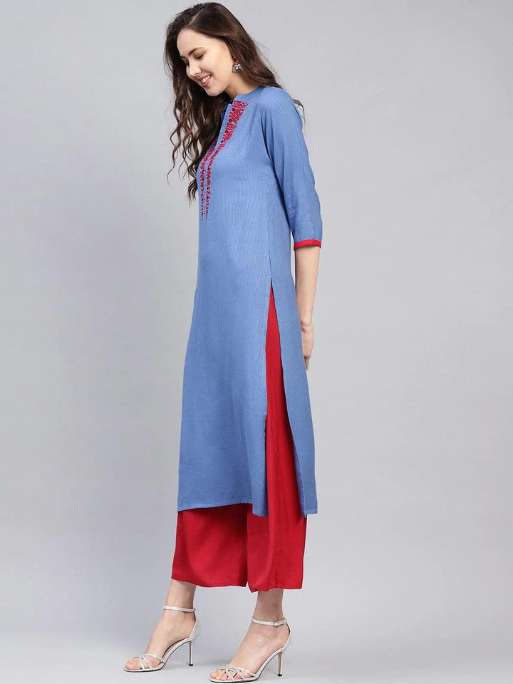 Blue Printed Rayon Kurta - ShopLibas