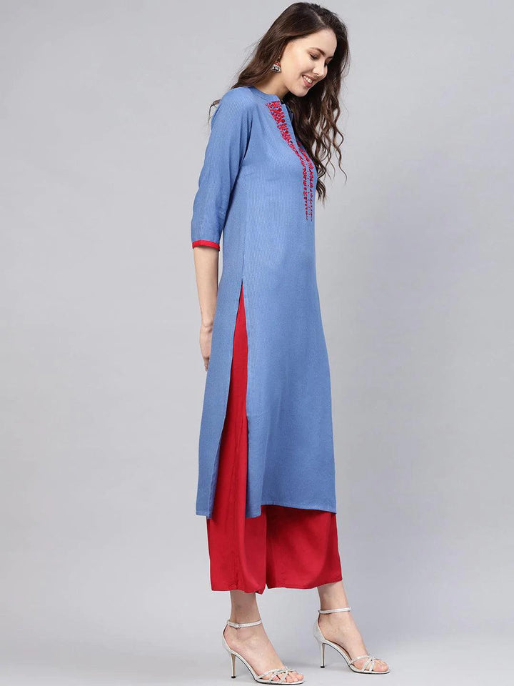 Blue Printed Rayon Kurta - ShopLibas