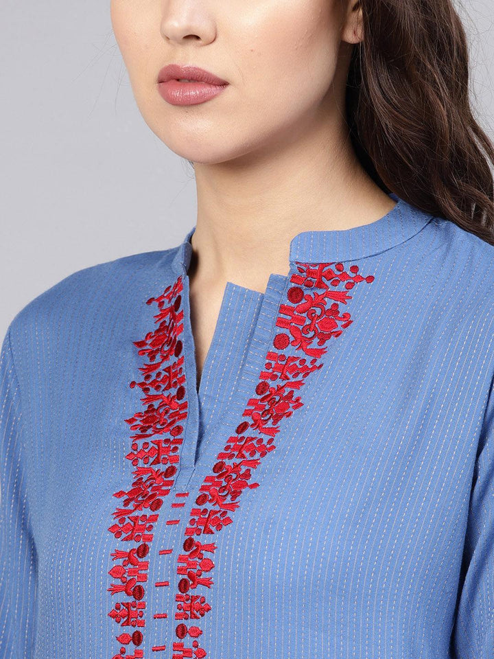 Blue Printed Rayon Kurta - ShopLibas