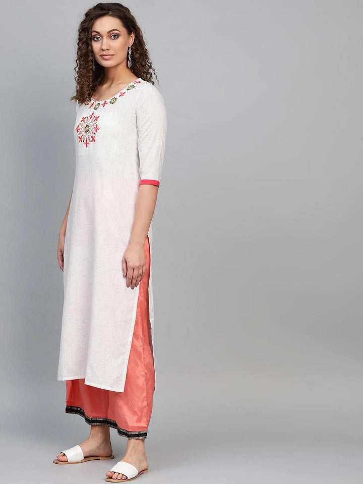 White Embroidered Cotton Kurta - ShopLibas