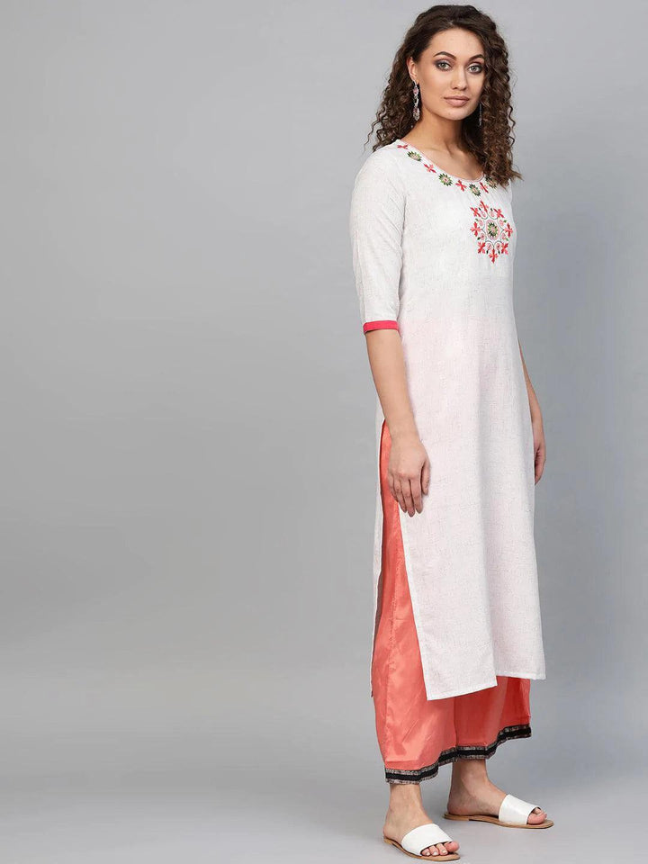 White Embroidered Cotton Kurta - ShopLibas