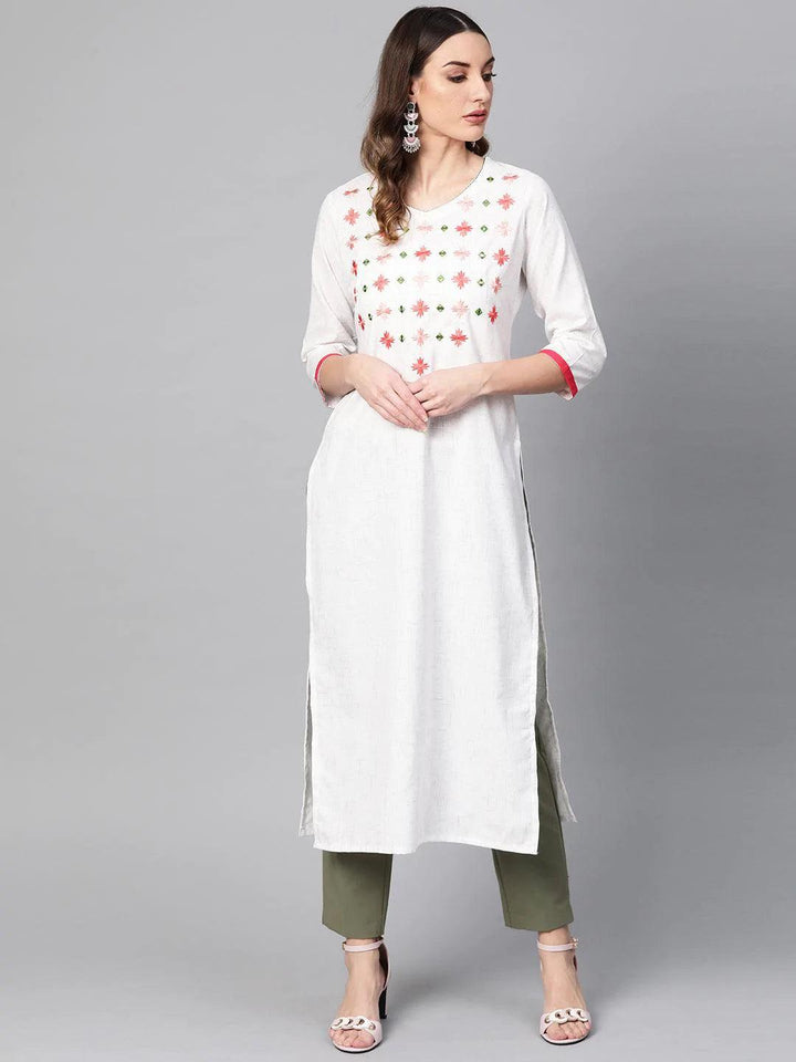 White Printed Cotton Kurta - ShopLibas