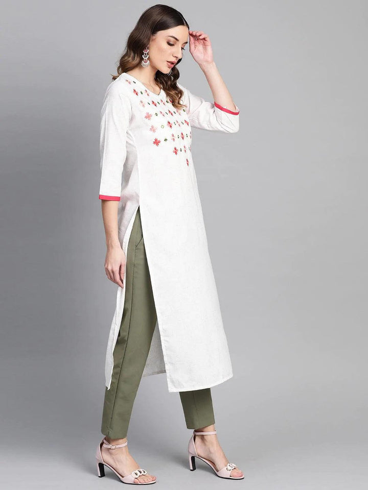 White Printed Cotton Kurta - ShopLibas