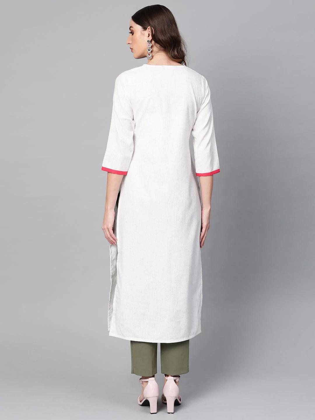 White Printed Cotton Kurta - ShopLibas