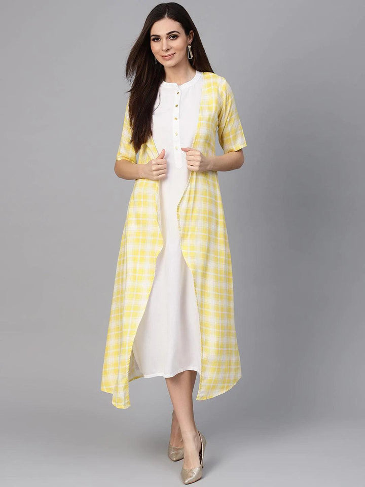 Yellow Checkered Rayon Dress With Jacket - ShopLibas