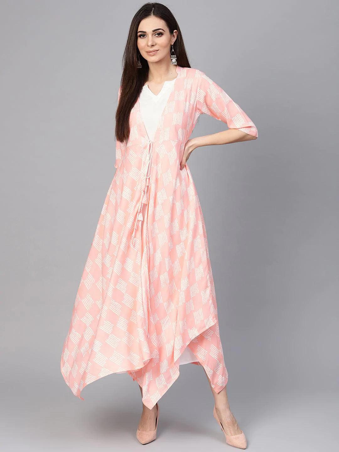 Pink Printed Rayon Dress With Jacket - ShopLibas