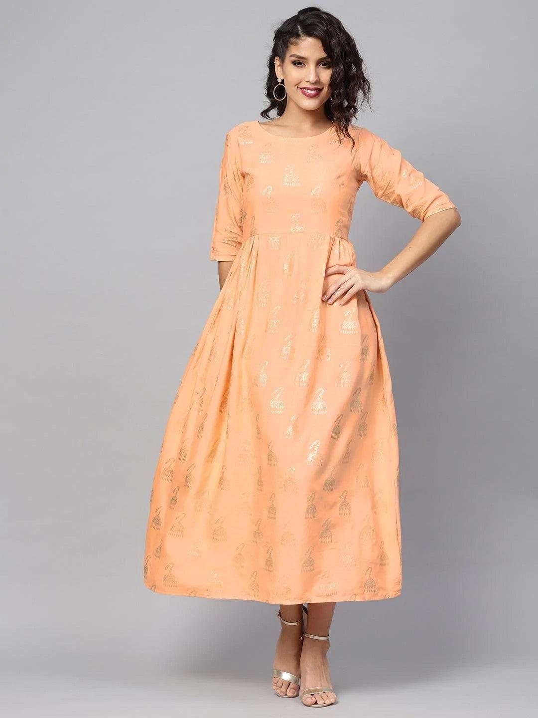 Peach Printed Cotton Dress