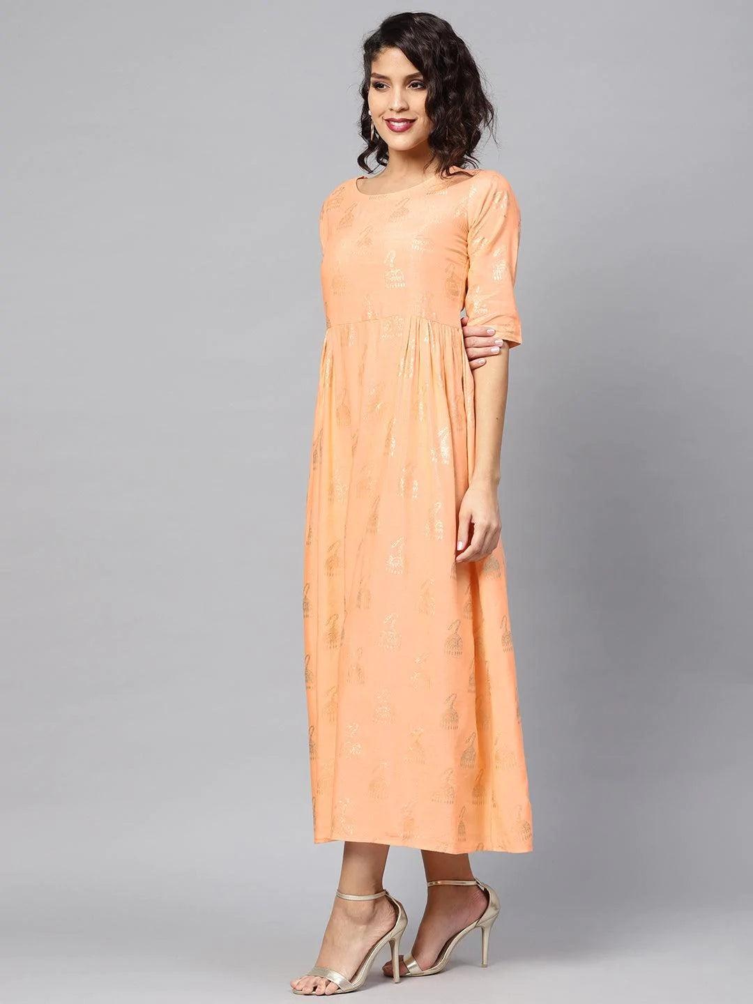 Peach Printed Cotton Dress