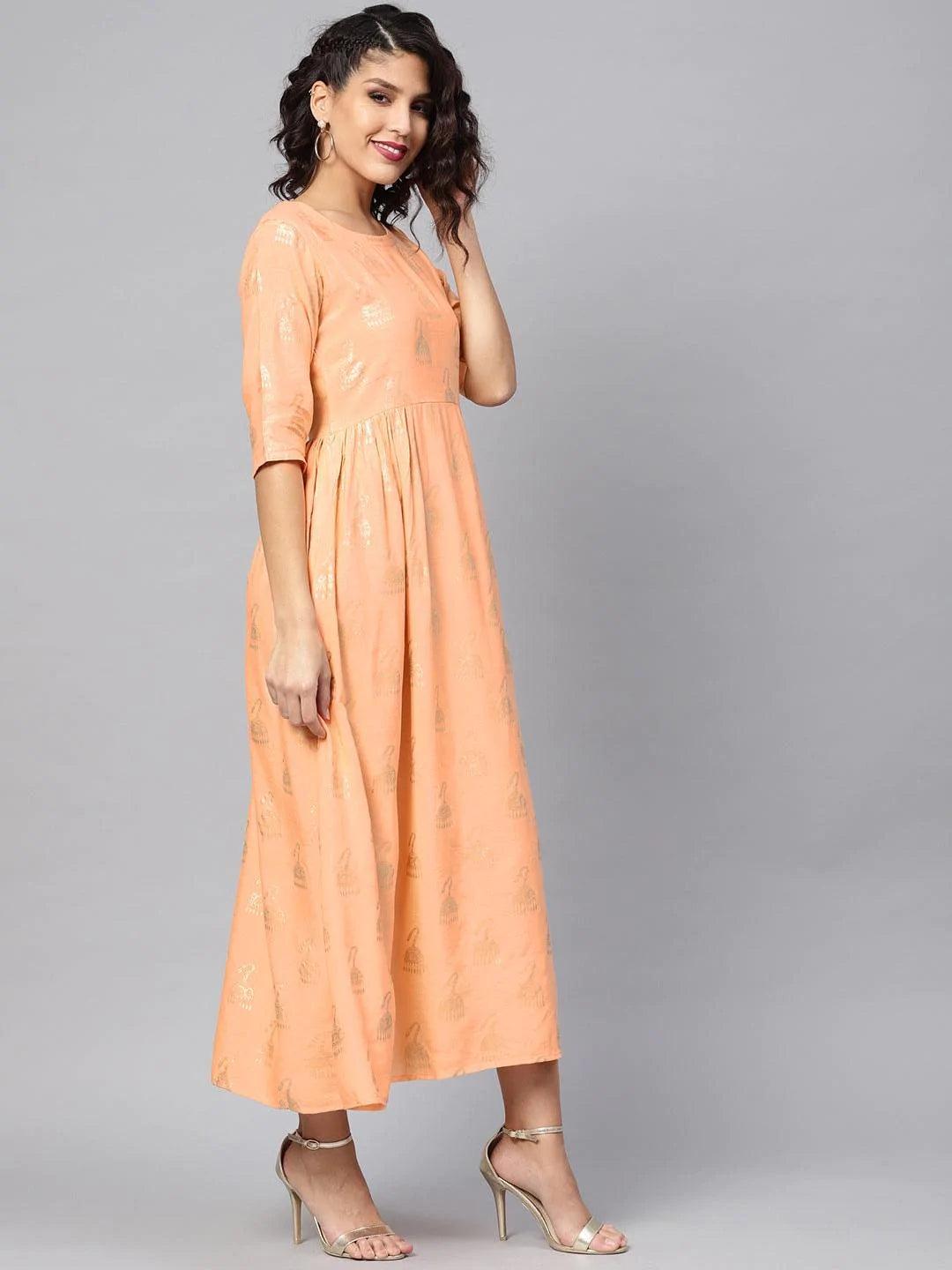 Peach Printed Cotton Dress