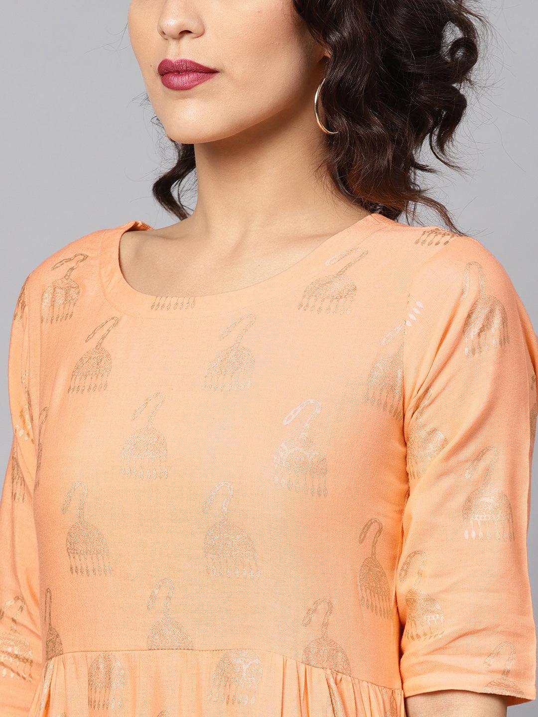 Peach Printed Cotton Dress