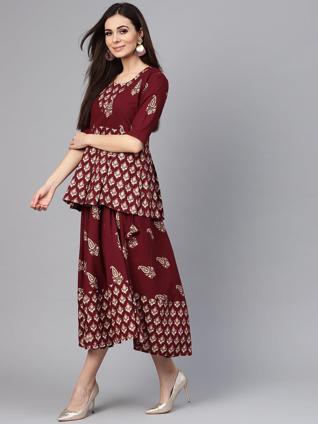 Maroon Printed Cotton Dress