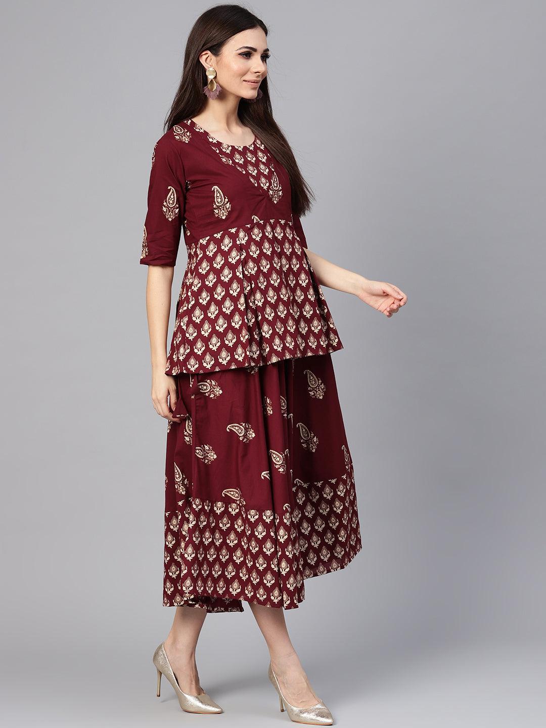 Maroon Printed Cotton Dress