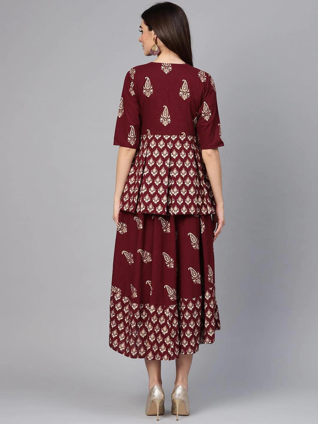 Maroon Printed Cotton Dress