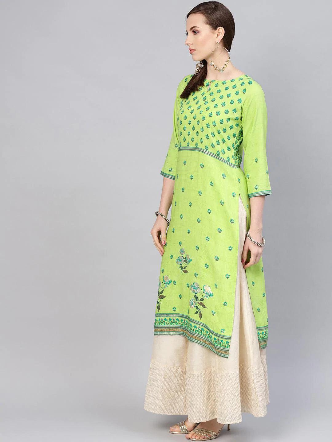 Green Printed Rayon Kurta