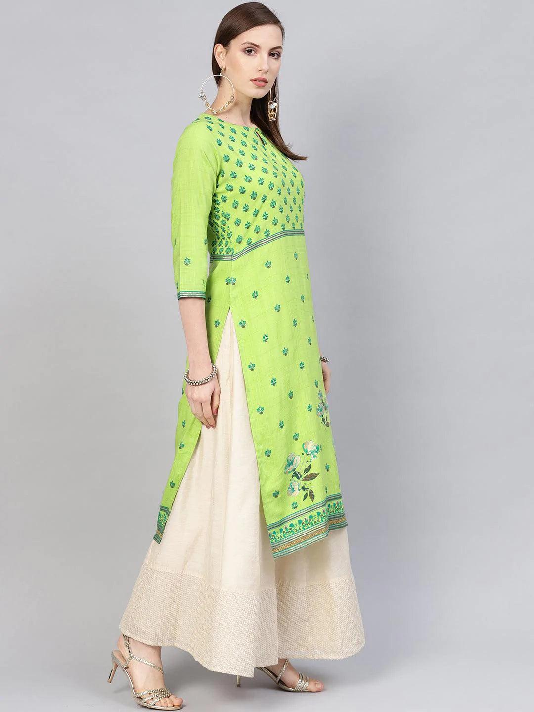 Green Printed Rayon Kurta