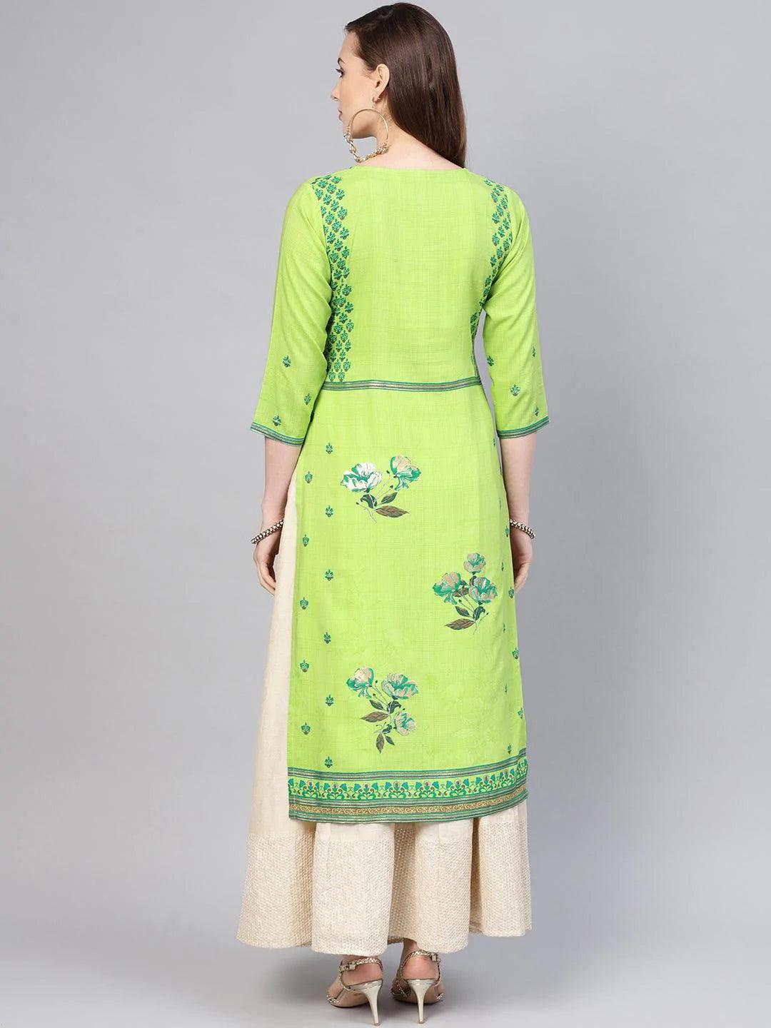 Green Printed Rayon Kurta